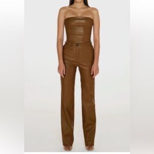 Cult naked Brown leather corset top and pants set xs revolve